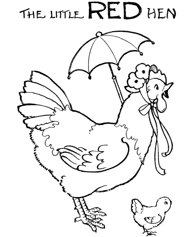 481 Cartoon Little Red Hen Coloring Page with Animal character