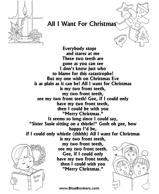 BlueBonkers All I Want For Christmas Free Printable Christmas Carol Lyrics Sheets Favorite