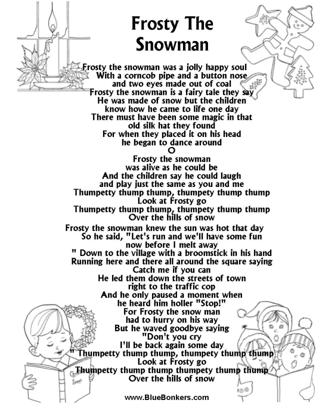 BlueBonkers: Frosty the Snowman Free Printable Christmas Carol Lyrics