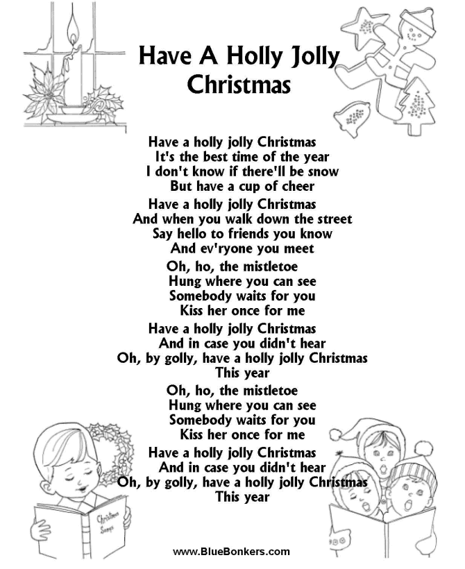 BlueBonkers Have A Holly Jolly Christmas Free Printable Christmas Carol Lyrics Sheets