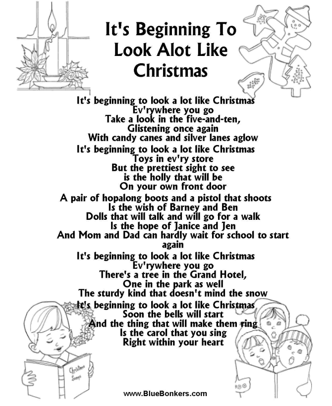 BlueBonkers It s Beginning To Look A Lot Like Christmas Free Printable Christmas Carol Lyrics