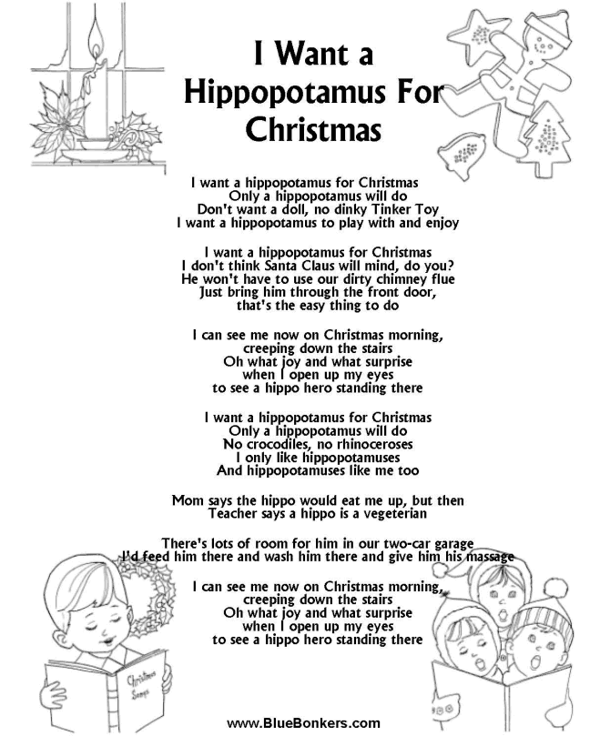 BlueBonkers: I want a Hippopotamus for Christmas Free Printable