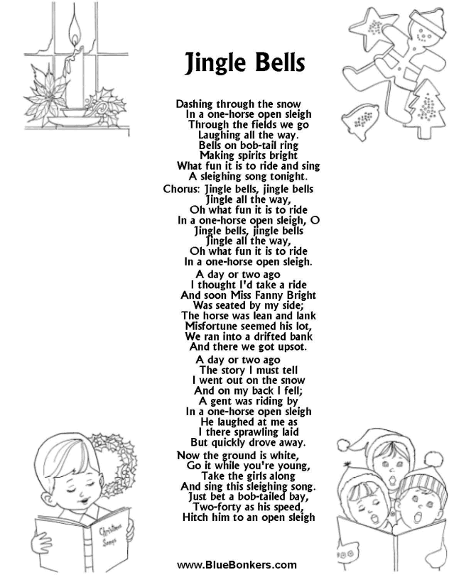 Lyrics Jingle Bells Printable Printable Word Searches