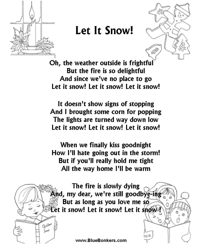 BlueBonkers Let It Snow Free Printable Christmas Carol Lyrics Sheets 