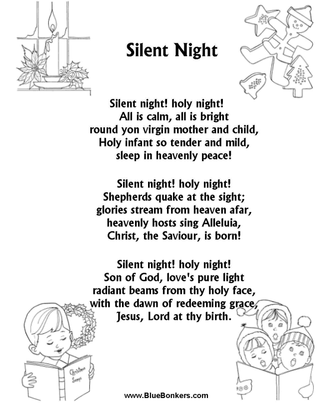 BlueBonkers: Silent Night Free Printable Christmas Carol Lyrics
