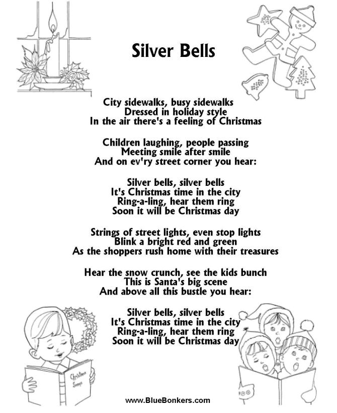 BlueBonkers Silver Bells Free Printable Christmas Carol Lyrics Sheets Favorite Christmas