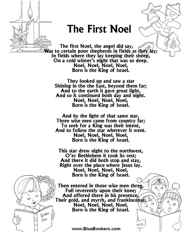 BlueBonkers: The First Noel Free Printable Christmas Carol Lyrics