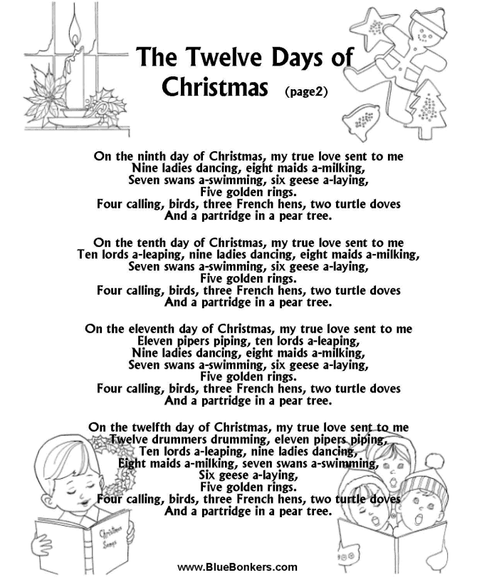 The Twelve Days Of Christmas Printable